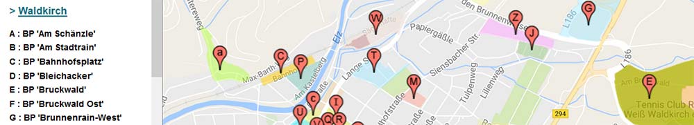 Bebauungsplanübersicht der Stadt Waldkirch